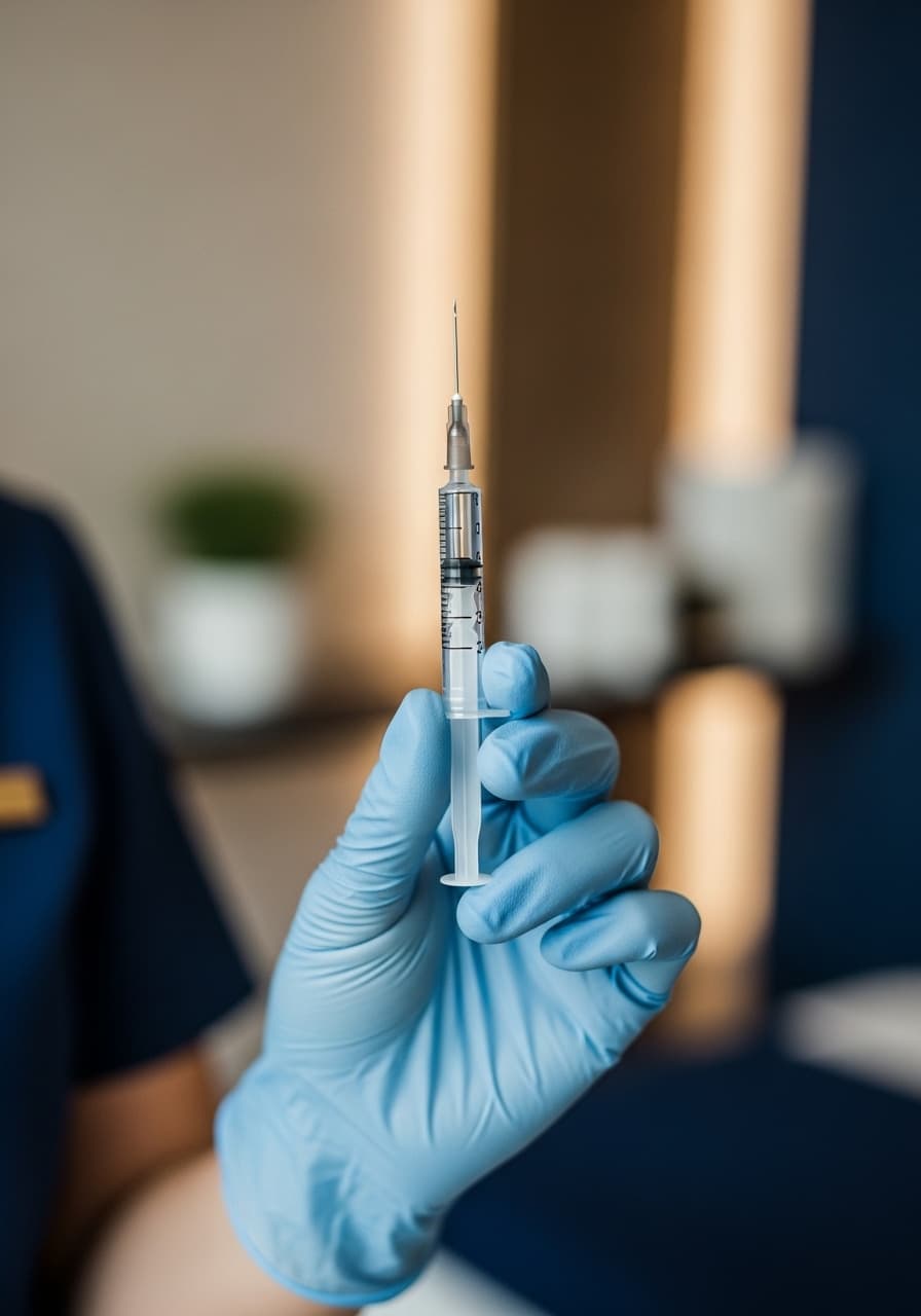 Gloved hand preparing vitamin injection at My IV Therapy Club