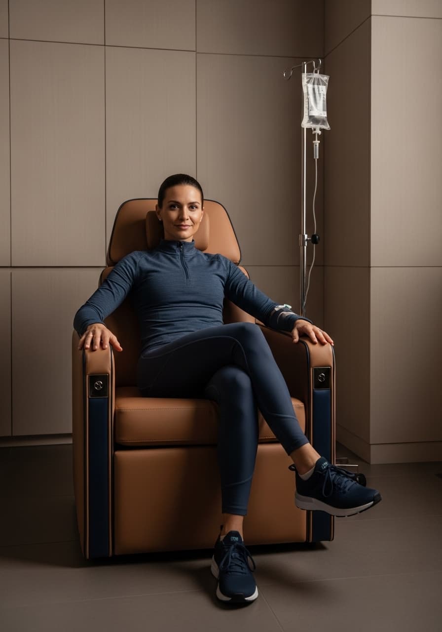 Energizer IV drip patient sitting in clinic chair My IV Therapy Club